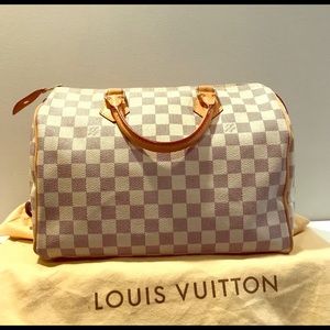 Louis Vuitton purse- white checkered 30”